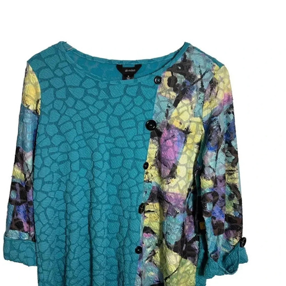 Ali Miles size Medium artsy turquoise boxy tunic top NWT Puckered fabric - Picture 3 of 9